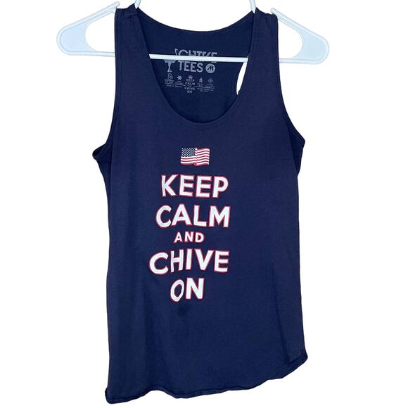 Keep Calm And Chive On Flag Tank Top Navy Blue SZ Medium - Picture 1 of 4